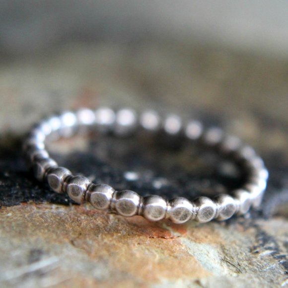Sterling Silver Hammered Dot Ring, Stacking Ring, Metalwork Jewelry, Handcrafted - Picture 1 of 4